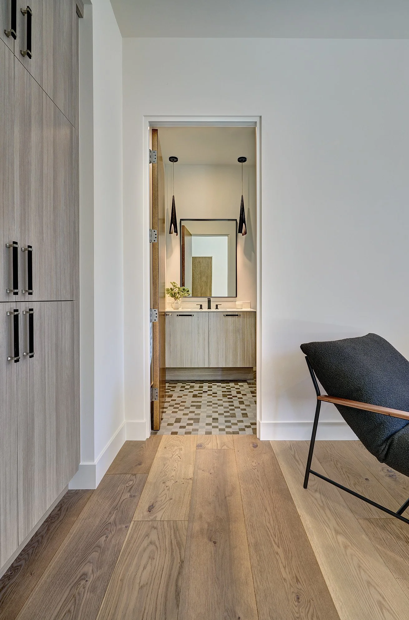 Modern new construction home, European cabinetry bathroom vanity