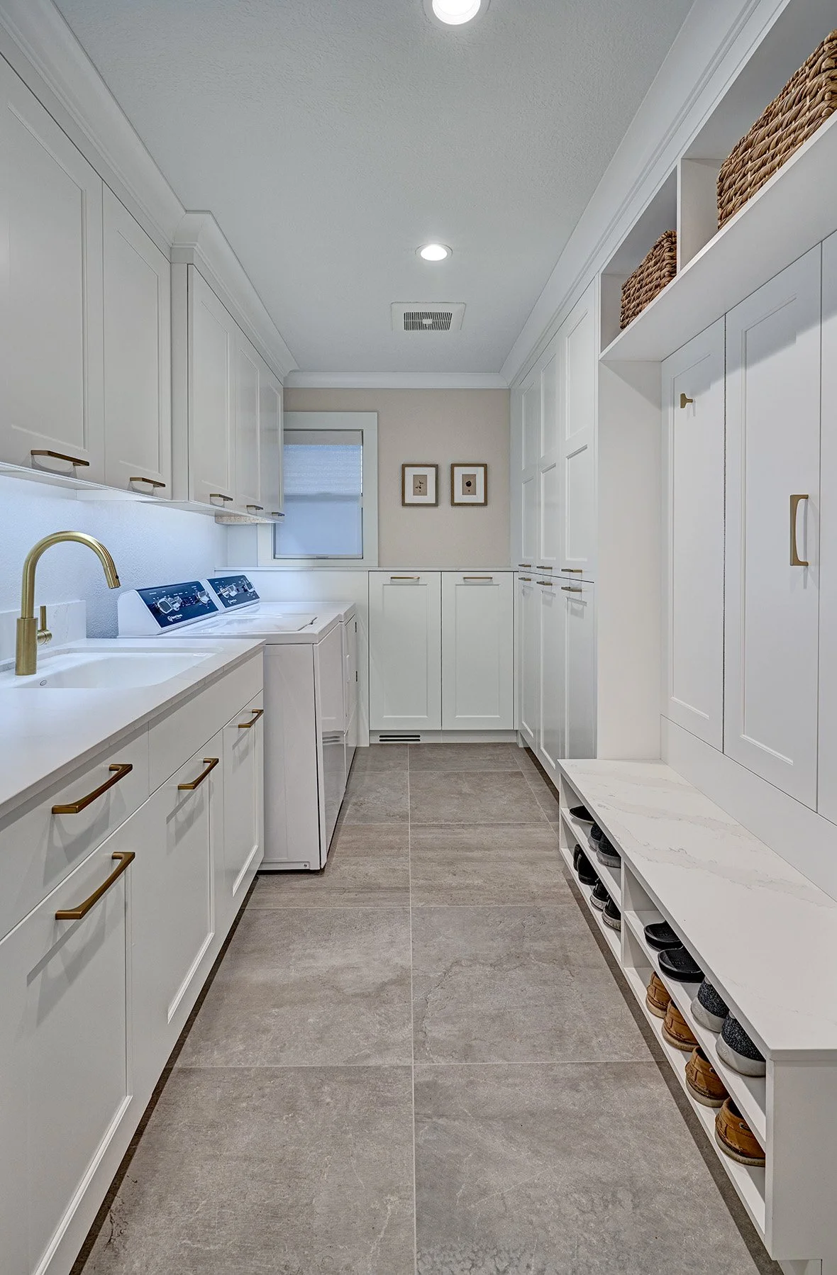 Home remodel, laundry room with shoe bench