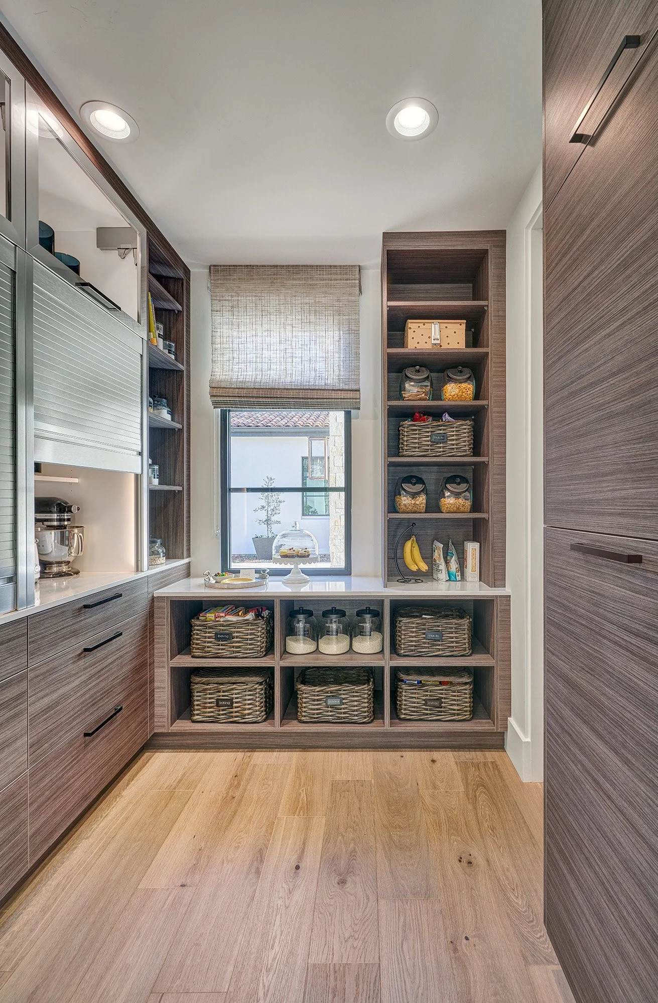 Modern new construction home, back kitchen, European laminate cabinetry