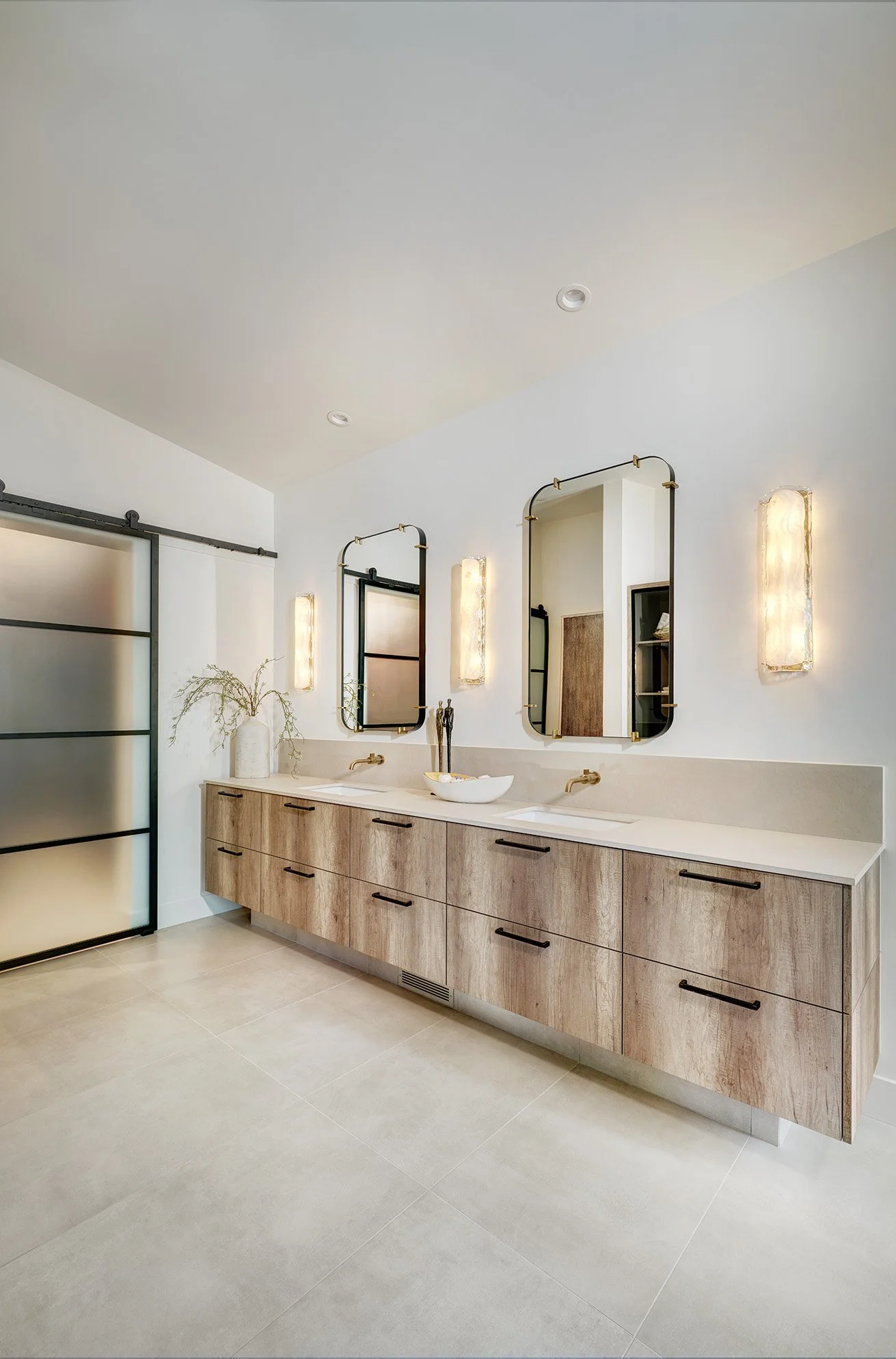 Modern new construction home, European cabinetry, luxury primary bathroom