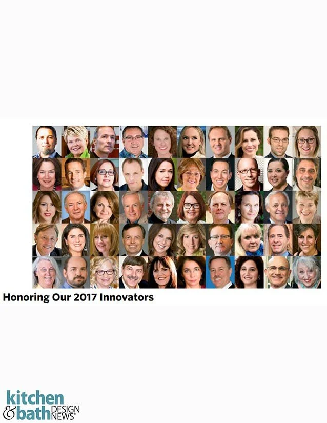 Collage of individual headshots of diverse men and women, with a caption that reads "Honoring Our 2017 Innovators," and a logo for 'kitchen & bath Design News' at the bottom.