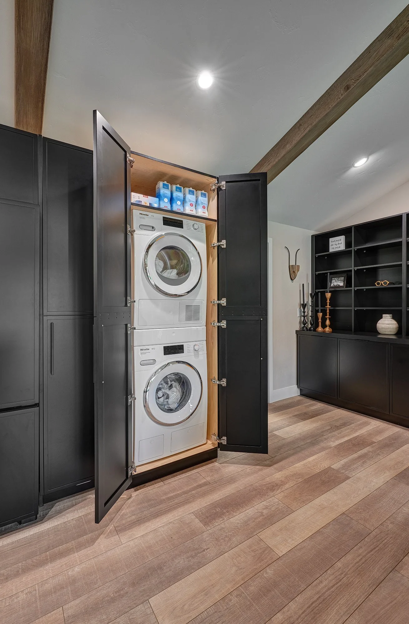 New construction ADU, washer and dryer hidden in cabinet