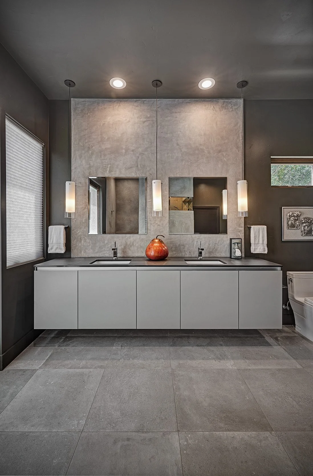 Modern whole home remodel, European channel cabinet vanity, primary bathroom