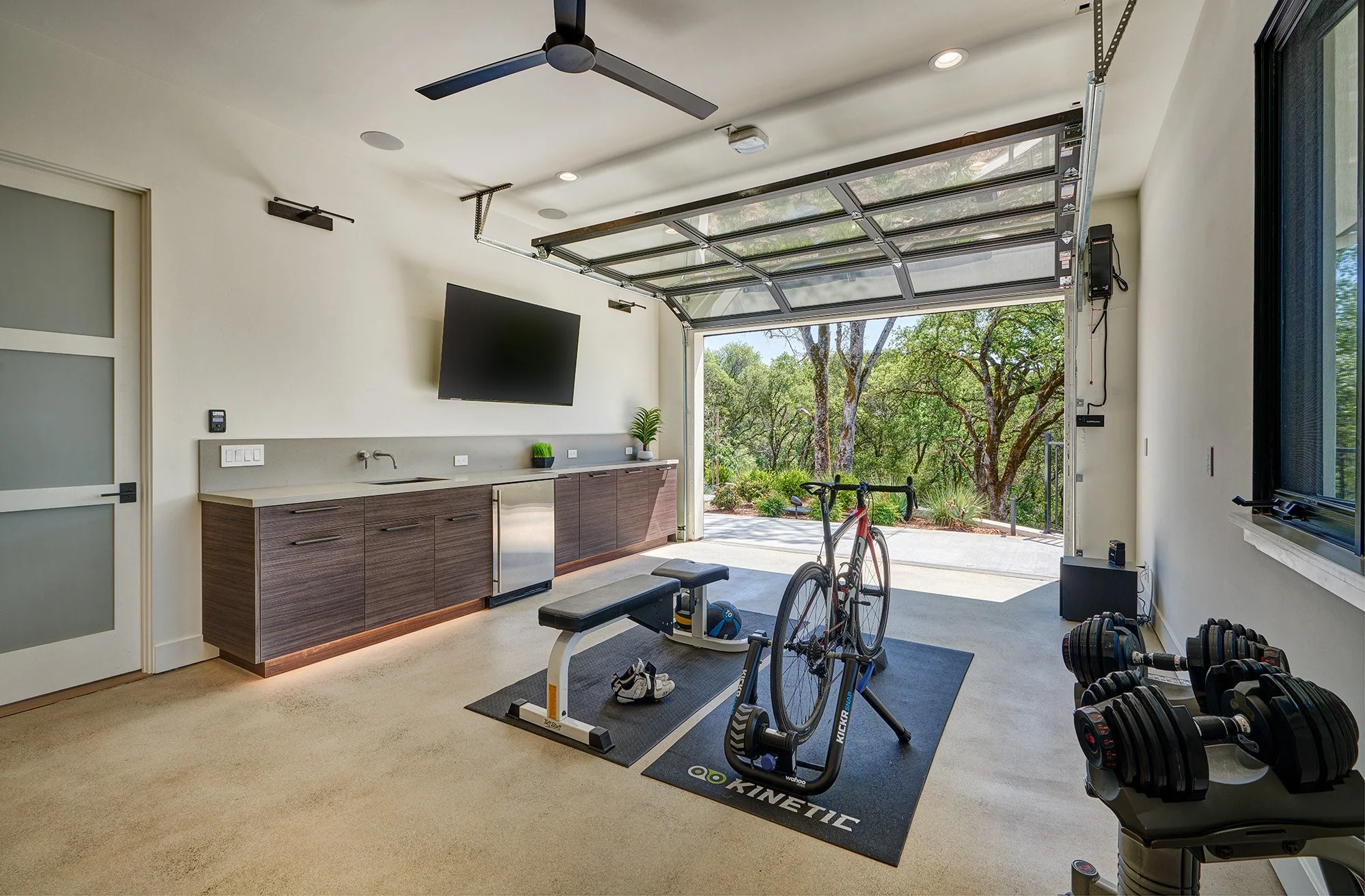 Warm modern new construction home, European cabinetry, bike lounge