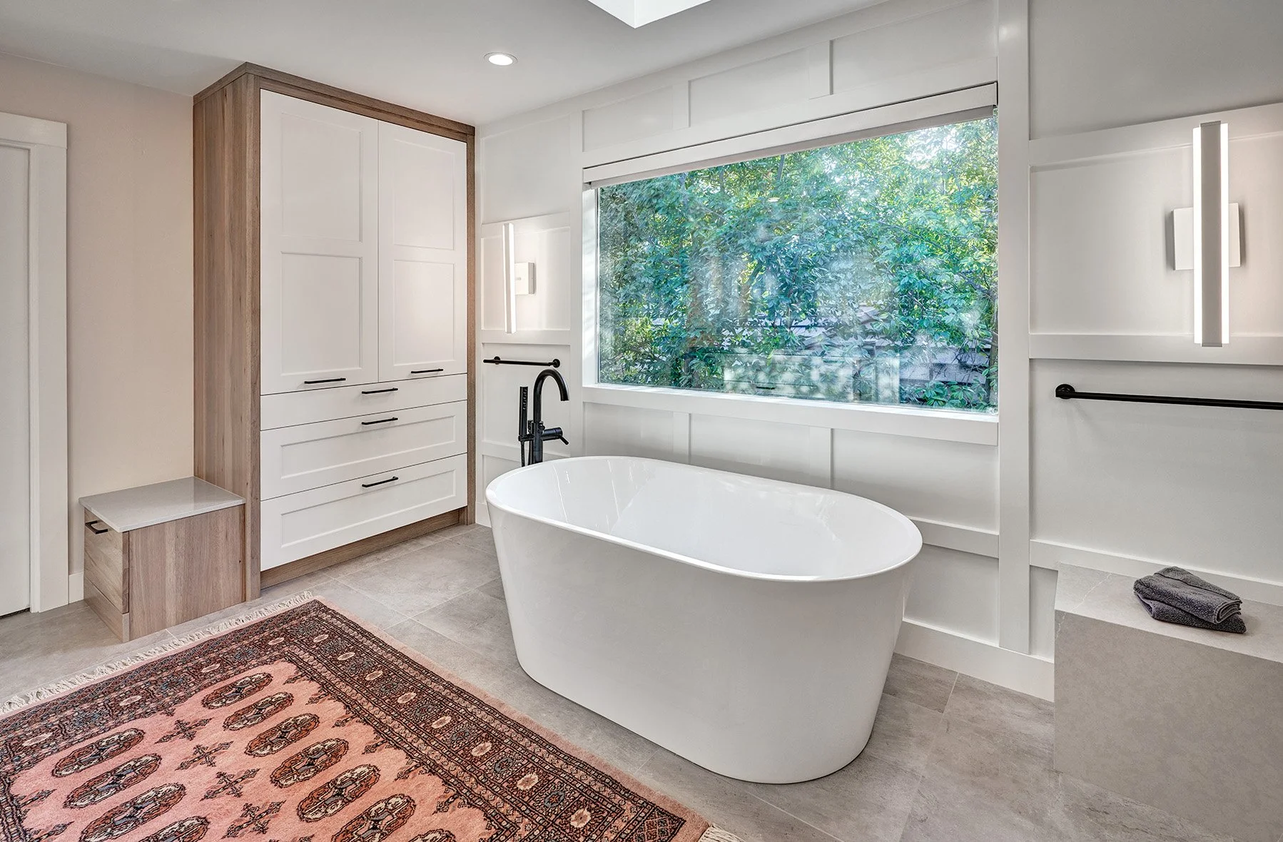 Home remodel, primary bathroom, cabinet millwork, freestanding tub