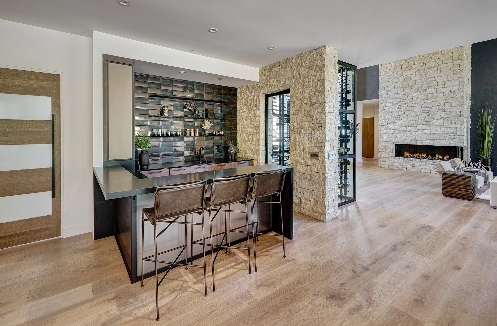 Modern new construction home, bar, European laminate cabinetry